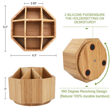 Verisea Bamboo Rotating Pencils Holder Art Supply Organizer Office Supplies Desktop Storage